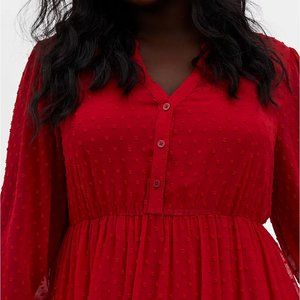 COPY - Red Chiffon Clip Dot Skater Tea-Length Dress